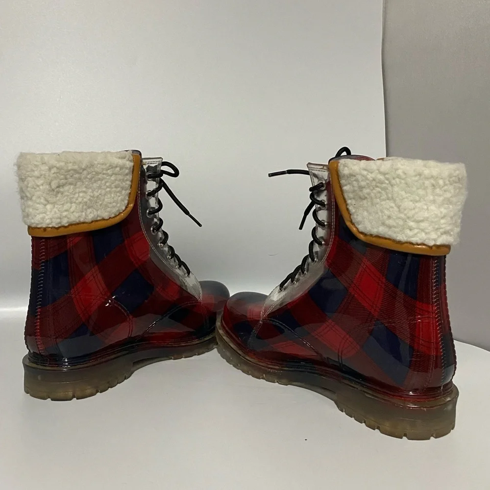 Kenneth Cole Reaction Red and Blue Plaid Winter Waterproof Boots